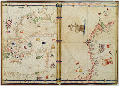 Ms Ital 550.0.3.15 fol.4v-5r &39;Carte Geografiche&39;（vellum）の東地中海沿岸と島々の地図 作： Jacopo Russo